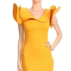LA Fatima Mustard Sleeveless Midi Party Dress